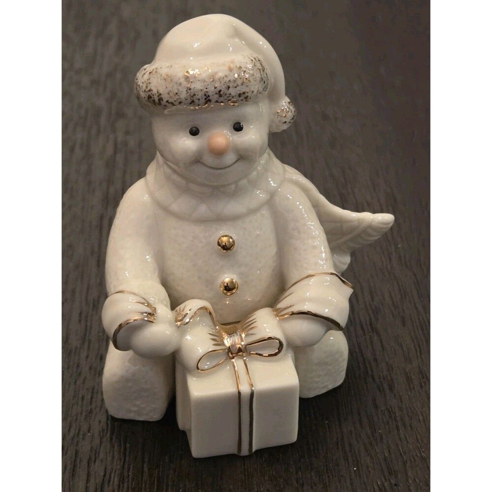 Lenox "Snowy Gift" porcelain snowman figurine,24-karat gold accents - Picture 7 of 12